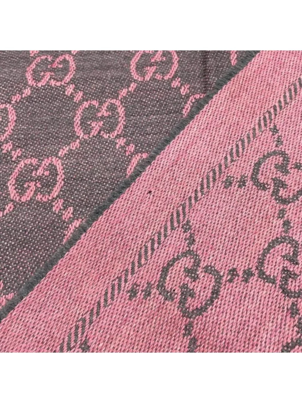 Gucci Scarf GG Wool Pattern Logo Rose Pink Gray